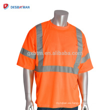 Venta al por mayor ANSI clase 3 X-Back manga corta uniformes de trabajo cuello redondo alta visibilidad camiseta de seguridad con bolsillo de cinta reflectante